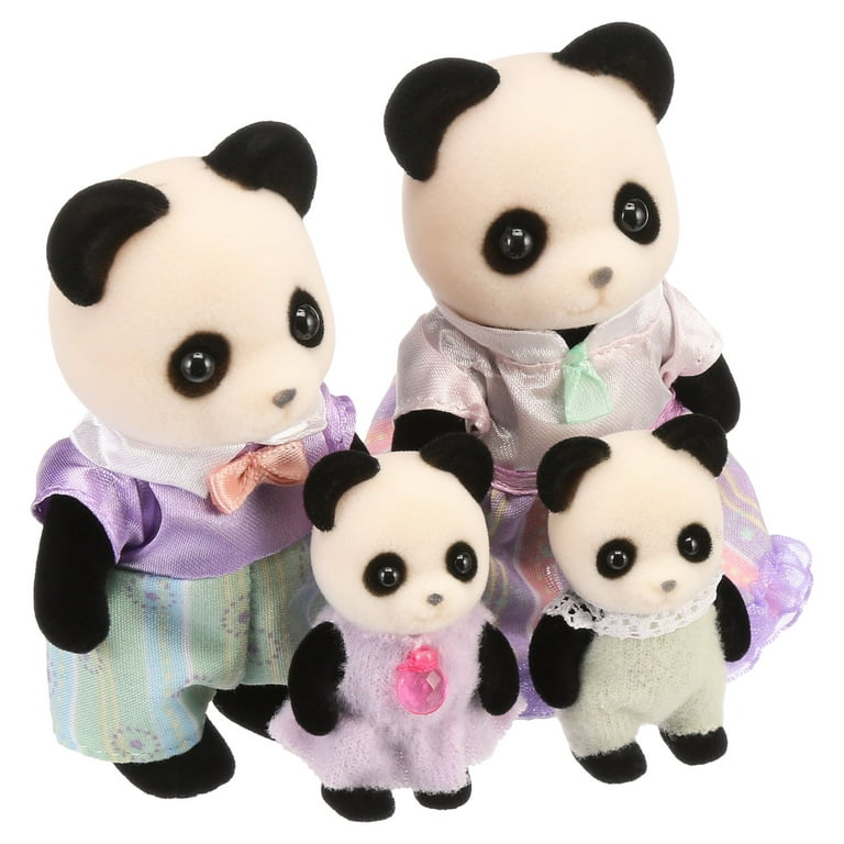 Calico Critters Pookie Panda Family, Set of 4 Collectible Doll Figures 