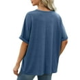 thumbnail image 5 of TEMOFON Women Loose Tops for Summer Casual Short Sleeve Tshirts Fashion Crew Neck Shirts Solid Color Blue Basic Tee Plus Size S, 5 of 5