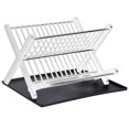 thumbnail image 4 of Estante para platos de 2 niveles, tabla de drenaje de gran capacidad, mantiene el secado, estante plegable para platos para cocina, color blanco, 4 of 14