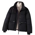thumbnail image 2 of Xdegoge Womens Winter Coats Warm Zip up Padded Snap Button Down Coat with Hood Zip up Thick Heavy Weight Puffer Jackets Fashion Casual Cropped Quilted Jacket with Pockets Outerwear, 2 of 4