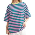 thumbnail image 2 of Oversized Striped T Shirts for Women Loose Fit Color Block Short Sleeve Crew Neck Tshirts Casual Summer Tees (L, Light Blue), 2 of 5