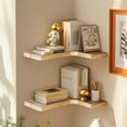thumbnail image 4 of Floating Corner Shelves Set of 3, Solid Wood Picture Wall Shelf, Floating Shelves for Storage for Bedroom Kitchen Bathroom Living Room (Light Burnt), 4 of 9