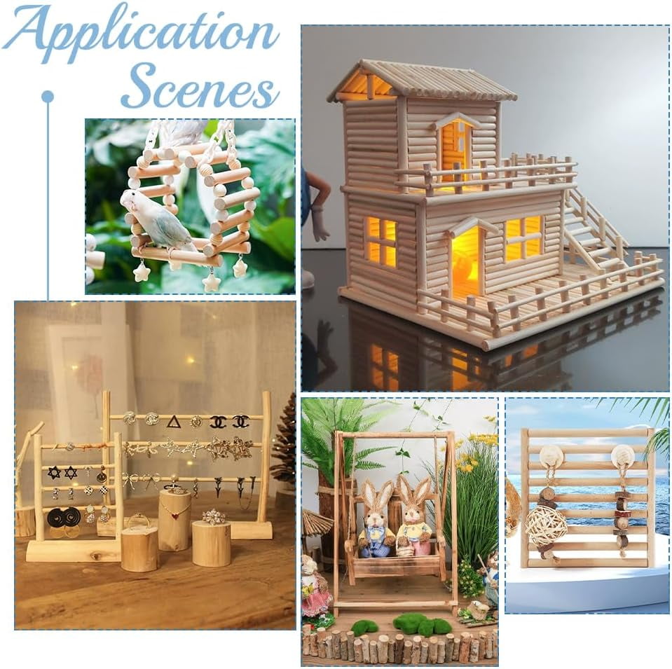 100Pcs Unfinished Wood Round Sticks 2x0.59inch Wooden Craft Blocks Round Wooden Sticks for Model Building DIY Wood Crafts Home Garden Decoration
