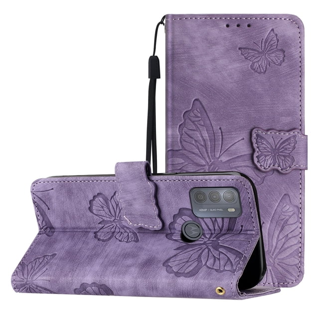 Compatible with Motorola Moto G50 4G Embossed Butterfly Case with Wallet and Kickstand Cover
