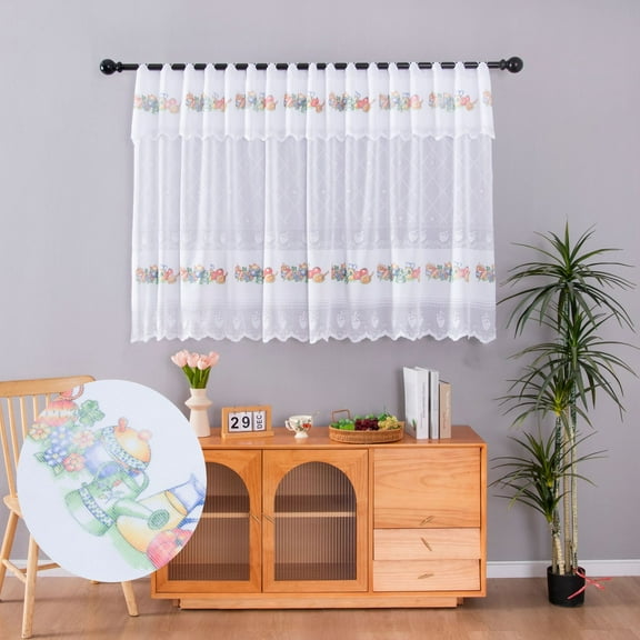 Sunyuer Lace Valance for Kitchen Window, Vintage Floral Embroidered Sheer Valance Curtain 43 Inch Length, Rod Pocket Privacy Short Lace Cafe Curtain Panel, 1 Panel