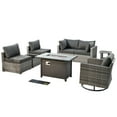 thumbnail image 2 of Ovios 8 Pieces Patio Fire Pit Set Outdoor Rattan Sectional Sofa Conversation Set with Swivel Rocking Chair and Side Table,Black, 2 of 8