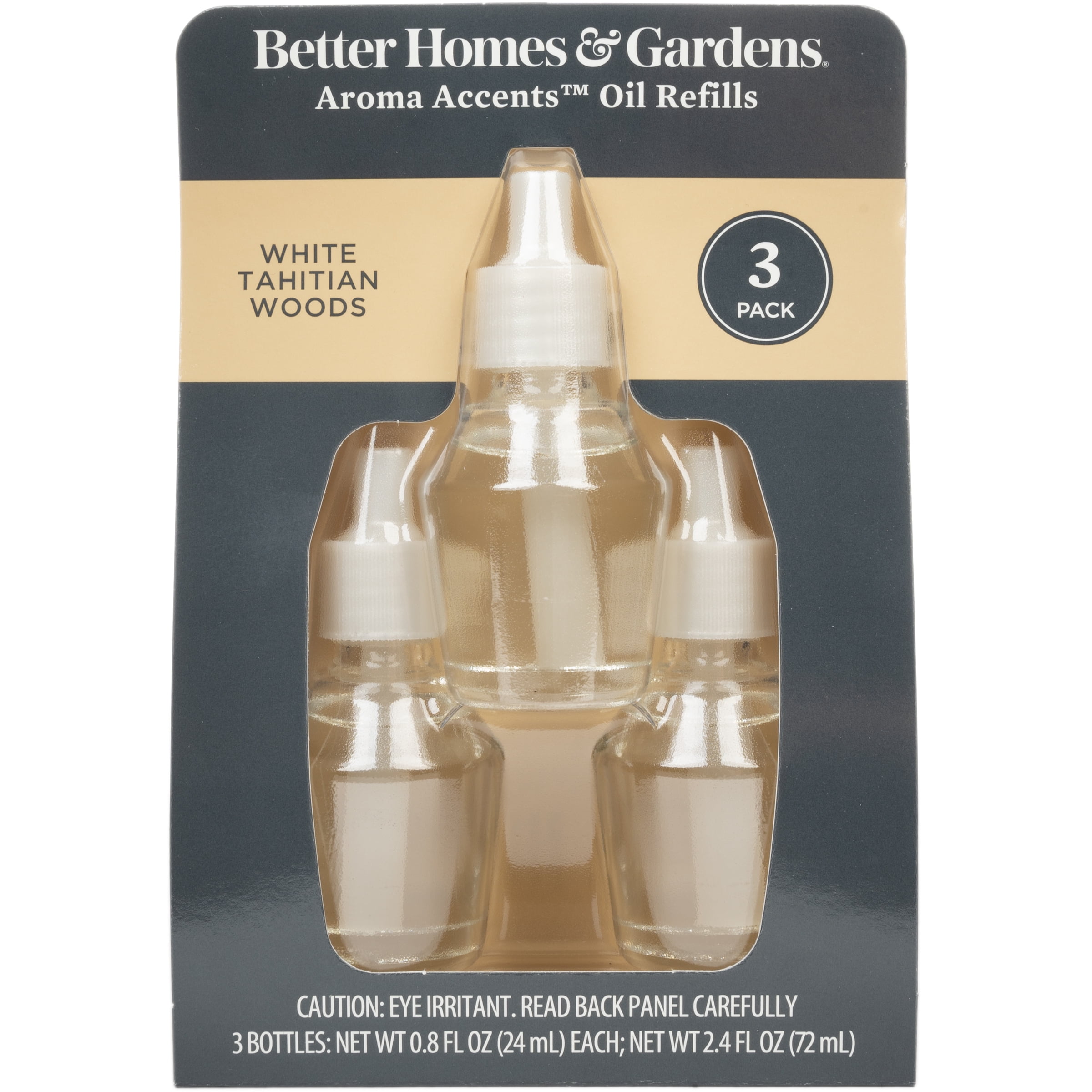 Better Homes & Gardens Aroma Accents Oil Refill, White Tahitian Woods, 3 pack