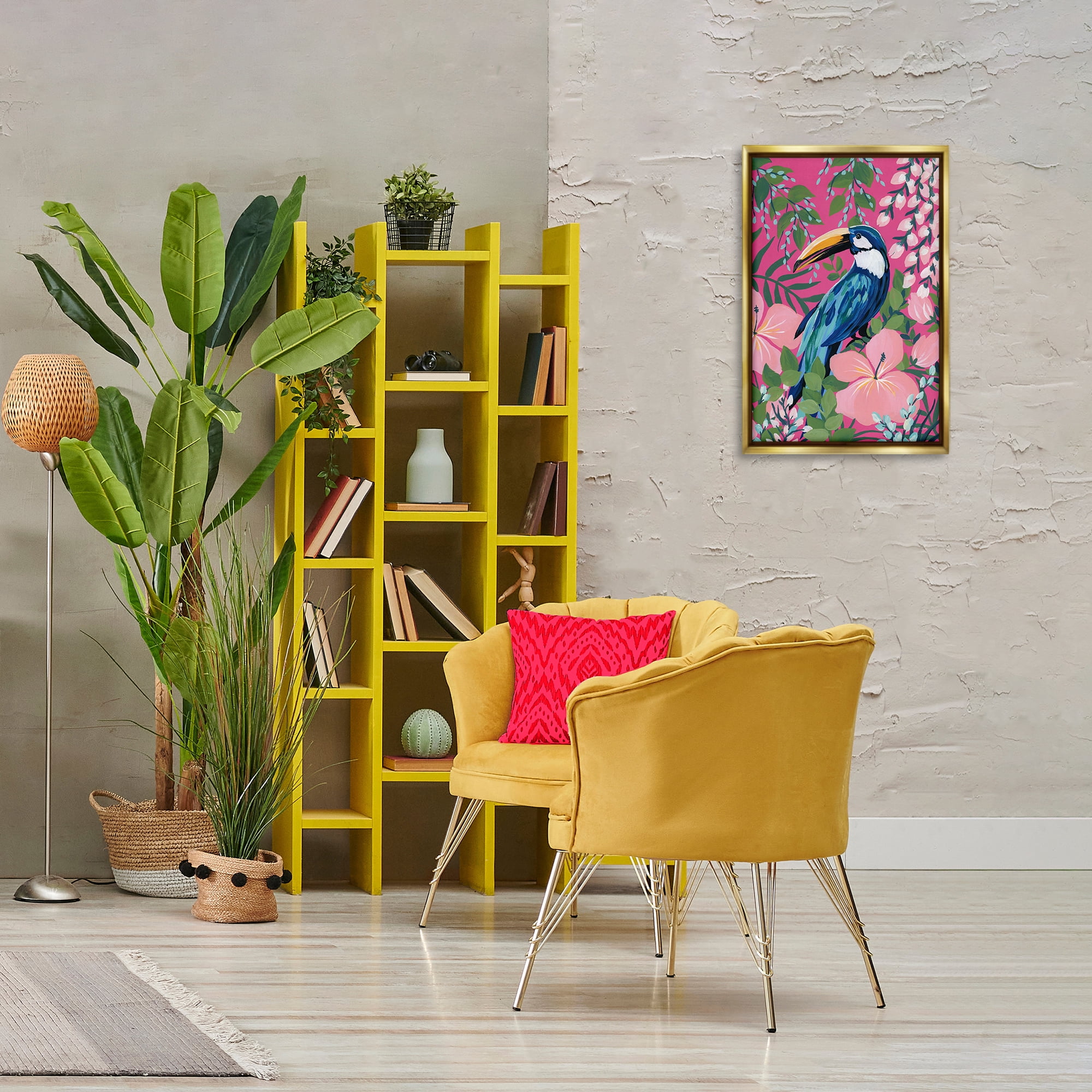 Stupell Industries Maximalist Toucan Pattern Animals & Insects Painting Gold Floater Framed Canvas Art Print Wall Art, 17 x 25