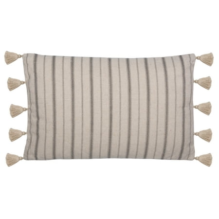 SAFAVIEH Marcen Striped Tassel Lumbar Pillow, 12" x 20", Grey/White
