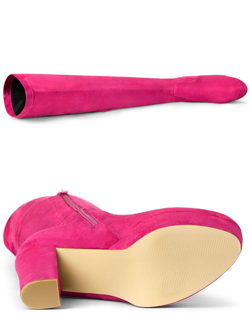 Allegra K Women's Hot Pink Over-the-Knee Boots - Platform Block Heel, Side Zip
