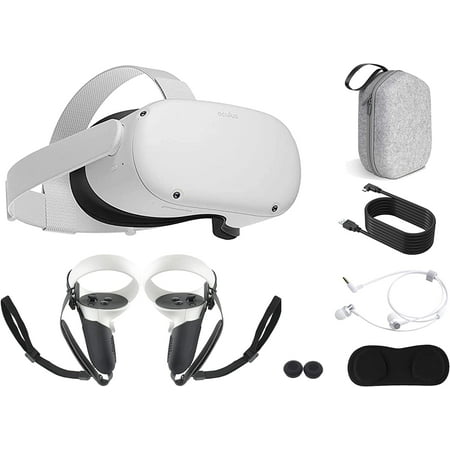2022 Oculus Quest 2 All-In-One VR Headset, Touch Controllers, 128GB SSD, Glasses Compatible,3D Audio,Marxsol Bundle:Carrying Case, Earphone,10Ft Link Cable, Grip Cover,Knuckle & Hand Strap, Lens Cover