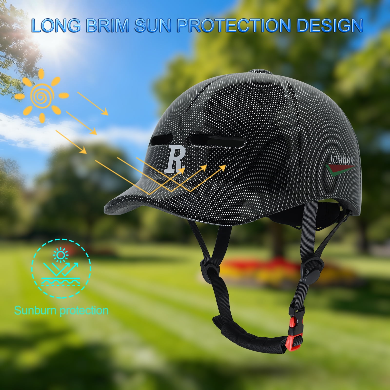 Adult bicycle helmet, unisex - comfortable, lightweight, adjustable baseball cap style cycling helmet, suitable for urban commuting, road cycling, rollerblading, and scooter riding.
