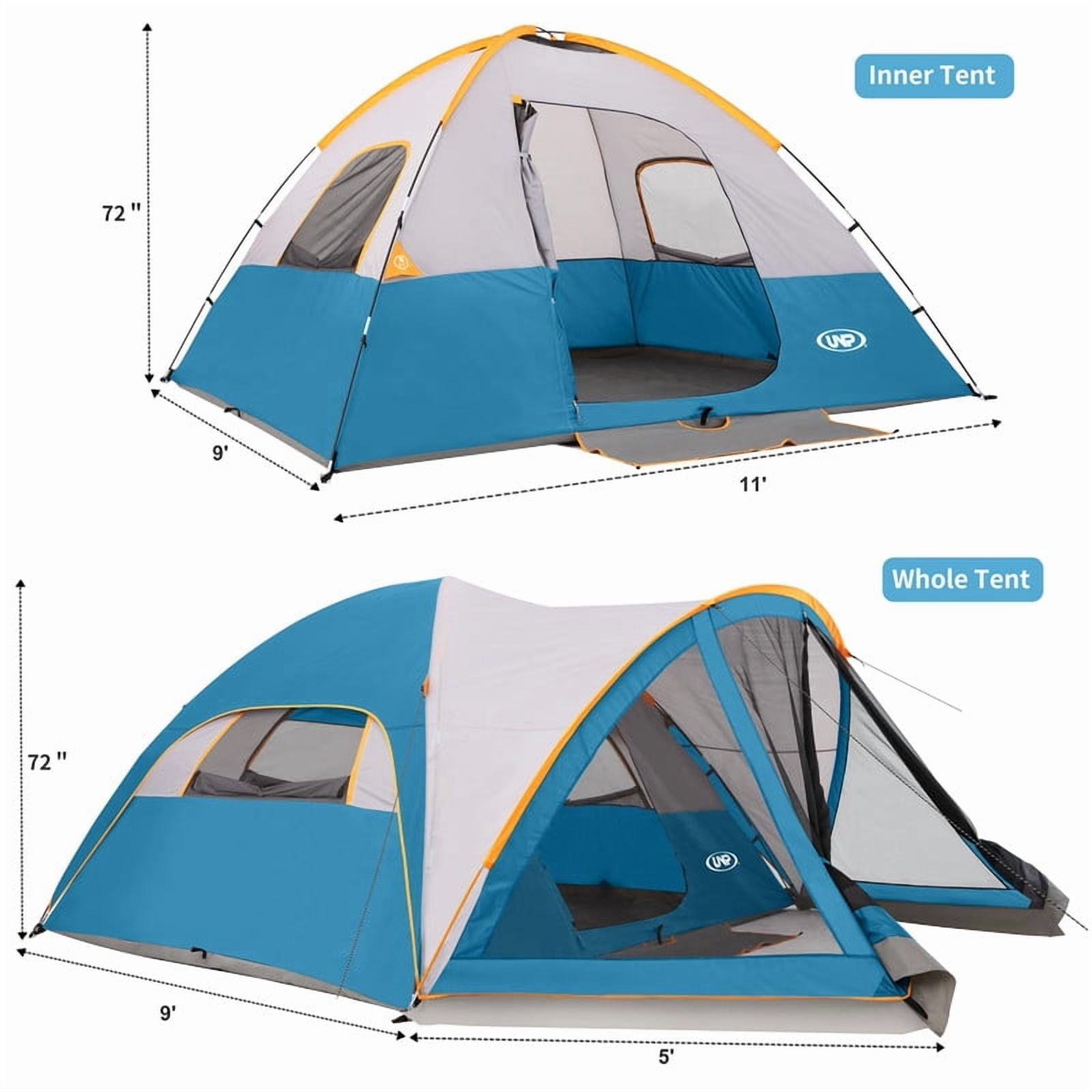 UNP Camping Tent with Screen Room, Portable 6 Person Camping Tent with Screen Porch, Family Dome Tent for Camping Outdoor - 14'x11'x72''(H)