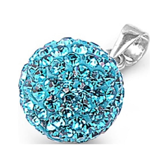 Swarovski Simulated Crystal Pave Sphere Pendant Sterling Silver Simulated Zircon Blue