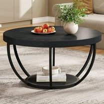 AEGFKDRound Coffee Table, 31.7" Black 2-Tier Circle Coffee Table with Storage Shelves, Modern Accent Cocktail Table Center Table for Living Room