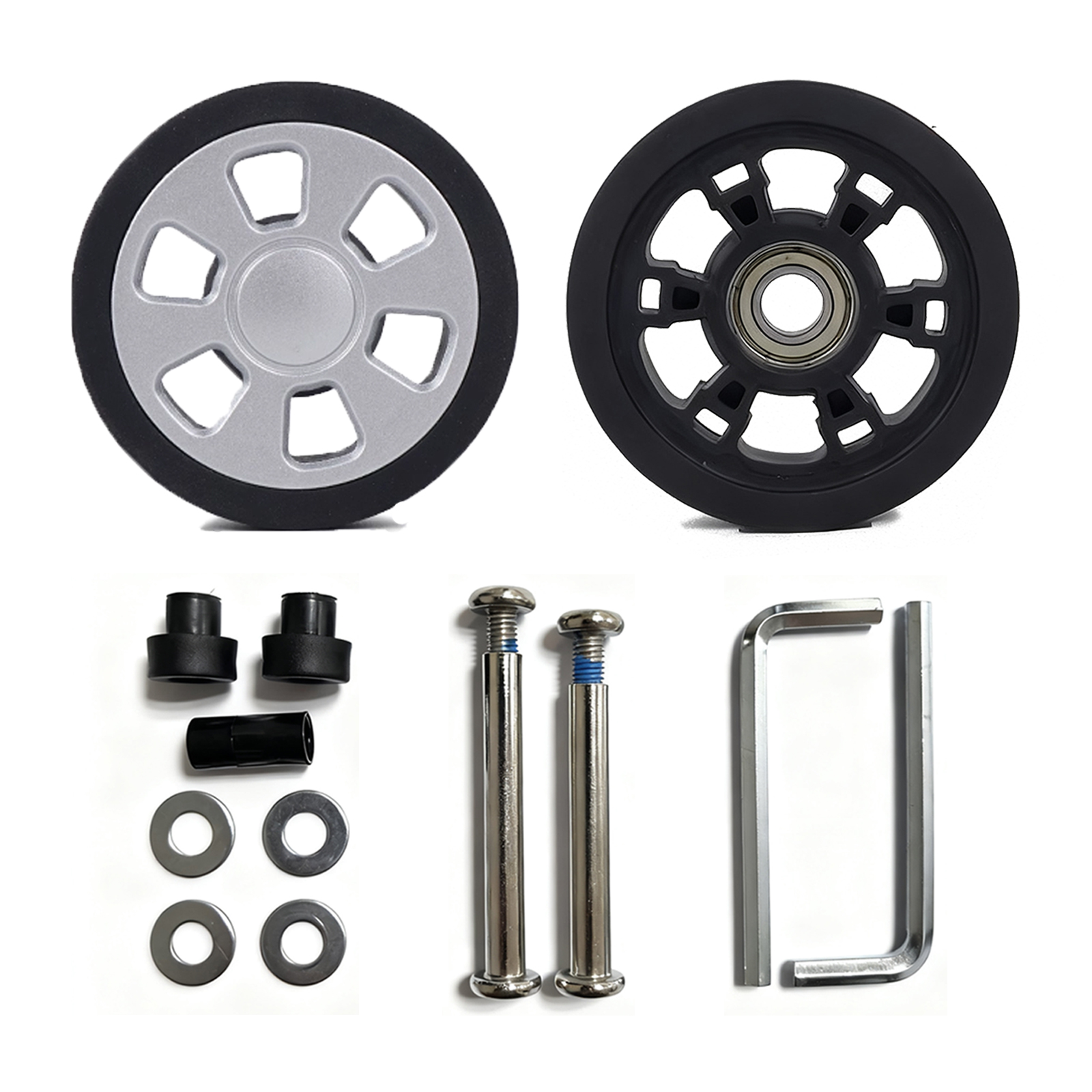 Luggage Wheels Replacement Kit 55mm x 12mm Black Rubber Wheel with Screws Axles Bearings Wear Resistant Mute Suitcase Wheels for Replacement Luggage Suitcase Caster Sliver 4pcs
