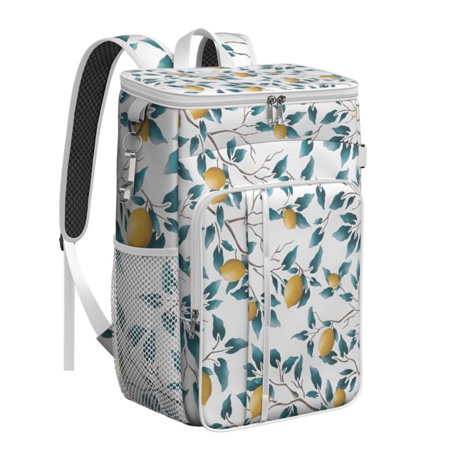 Fresh Lemon Pattern Cooler Bag, Insulated Leakproof Lunch Backpack for Beach, Picnic, and Road Trips
