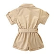 thumbnail image 3 of FAOWME Summer Girl Short Sleeve Stylish Cargo Jumpsuit Onesie Khaki 3-4 Years, 3 of 8