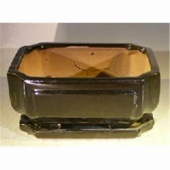 Bonsai Boy L224 8.5 x 6.75 x 4 in. Ceramic Bonsai Pot, Black - Rectangle
