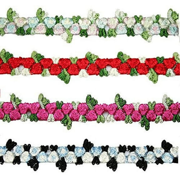 Altotux 5/8" Multi-color Venice Embroidered Flower Trim by 2 Yards (Light Blue and Black)