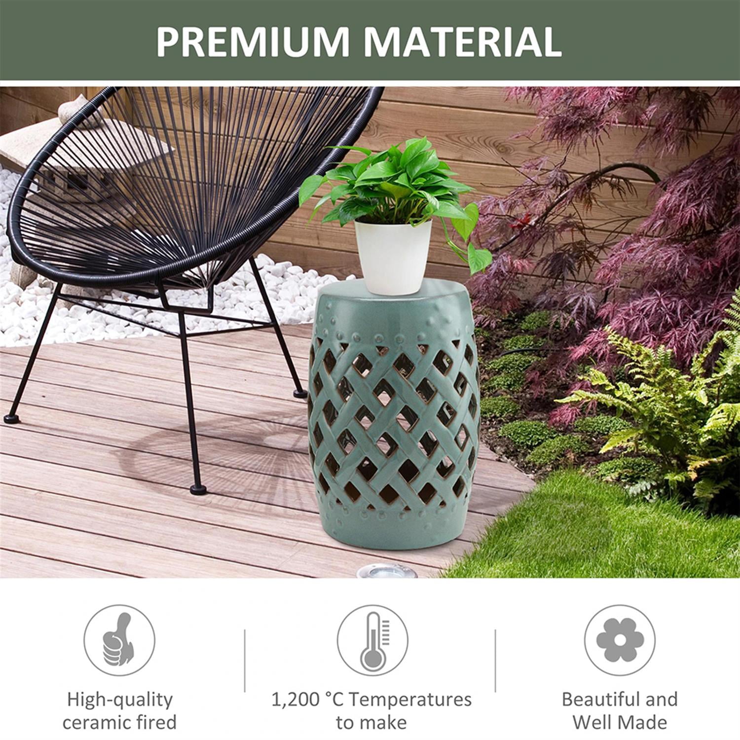 Demi Bonn 13" x 18" Ceramic Garden Stool with Woven Lattice Design & Glazed Strong Materials Decorative End Table for Backyard, Lawn, Balcony, Porch, Bronze