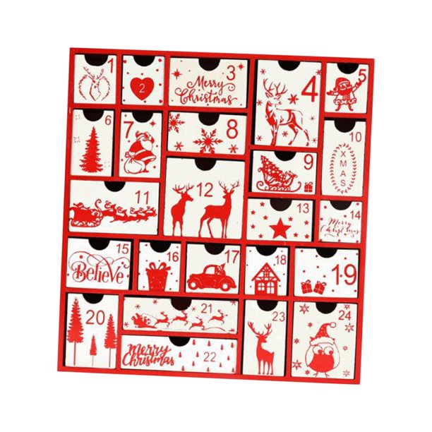 Calendario de Adviento Navideño, Caja para Llenar con Adornos Creativos Rojo