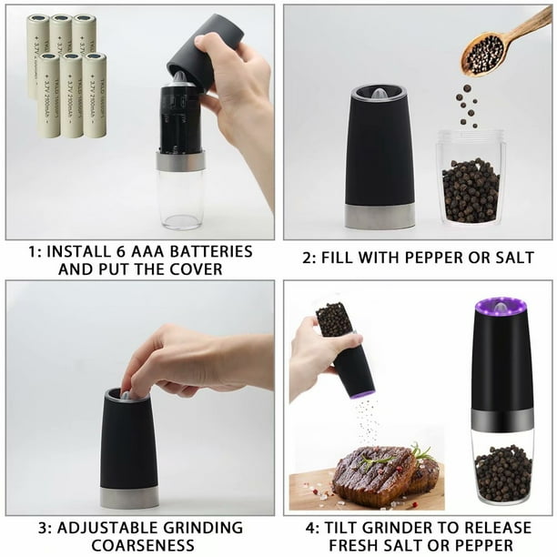 Gravity Electric Pepper and Salt Grinder Set, Adjustable Coarseness, B –  Piano Wong Store