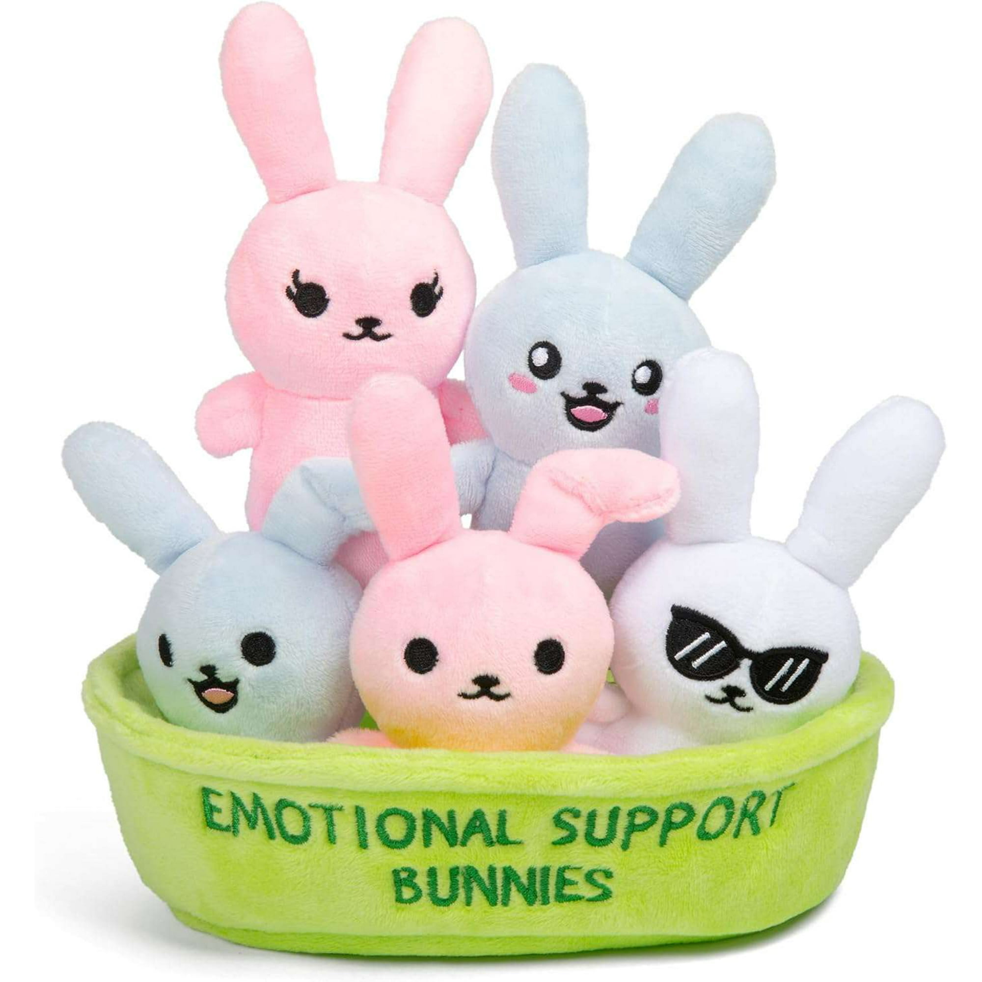 Emotional Support Pals Bunnies 5 Bunny Plush Toys with Carrying Basket Cute Animal Plush Gift
