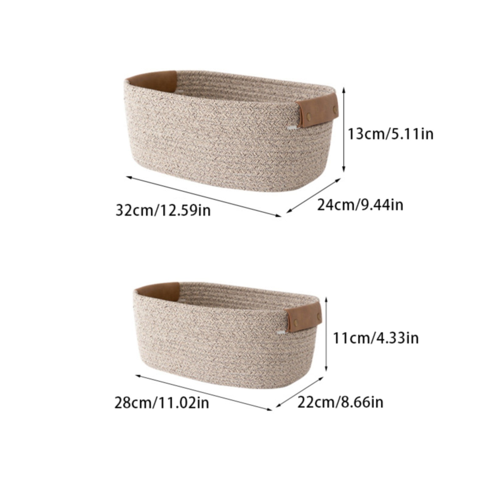 Cotton Woven Basket with PU Leather Handle, Clothes Toys Candy Gifts Cotton Rope Organizer, Living Room Basket Bathroom Shower Storage Laundry Basket, Dog Cat Bed, Fall Basket, 11.02x8.66x4.33"