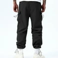 thumbnail image 7 of SSAAVKUY Flat Pocket Parachute Pants for Men Causal Baggy Cargo Pants Unisex Street Y2K Pants Drawstring Trousers Black 8, 7 of 7