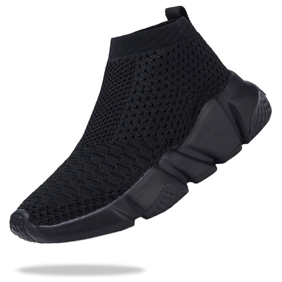 Santiro Boys Shoes Kids Running Shoes Lightweight Girl Tennis Shoes Breathable Slip On Knit Sock Sneakers All Black (Little Kid/Big Kid) 1 M US
