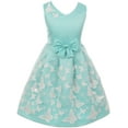 thumbnail image 1 of Little Girls V Neck Satin Top Butterfly Mesh Lace Bow Flower Girl Dress USA Aqua 2 (2J1K1S2), 1 of 2