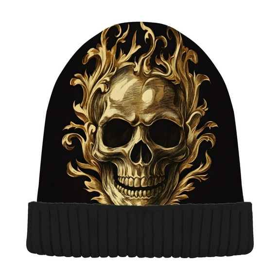 joogoo Gold Skull Beanie Hats Men Women Cuffed Skull Cap Winter Warm Knit Thick Beanies