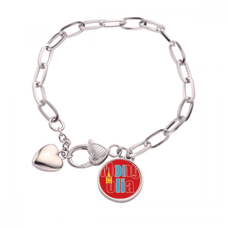 Mongolia Country Flag Name Heart Chain Bracelet Jewelry Charm Fashion