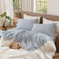 thumbnail image 7 of MooMee Gingham Sheet Set 100% Washed Cotton Linen Like Textured Extra Deep Pocket Breathable Lightweight 4-Piece (Cornflower Blue, Queen), 7 of 7