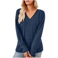 thumbnail image 4 of ZQGJB Fall Long Sleeve Solid Shirts for Women Casual V Neck Lightweight Pullover Sweatshirts Loose Fit Comfy Tshirt Tops Soft Cotton Tunic Blouse Blue M, 4 of 5