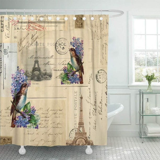 Cynlon Purple Vintage Paris Bird On, Paris Themed Bathroom Shower Curtain