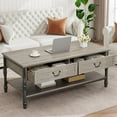 thumbnail image 6 of M optimized Coffee Table with Drawers 41" Large Center Table with Storage Rectangular Cocktail Table Mid Century Wooden Coffee Tables Retro Living Room Table Vintage Tea Table, 6 of 7