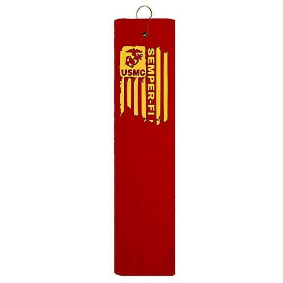Semper Fi USMC Distressed Flag EGA Marine Corps Red Tri-fold Golf Towel with Grommet & Hook Club Ball Tee Golfing Gift Birthday Variety Colors Towels Vinyl …