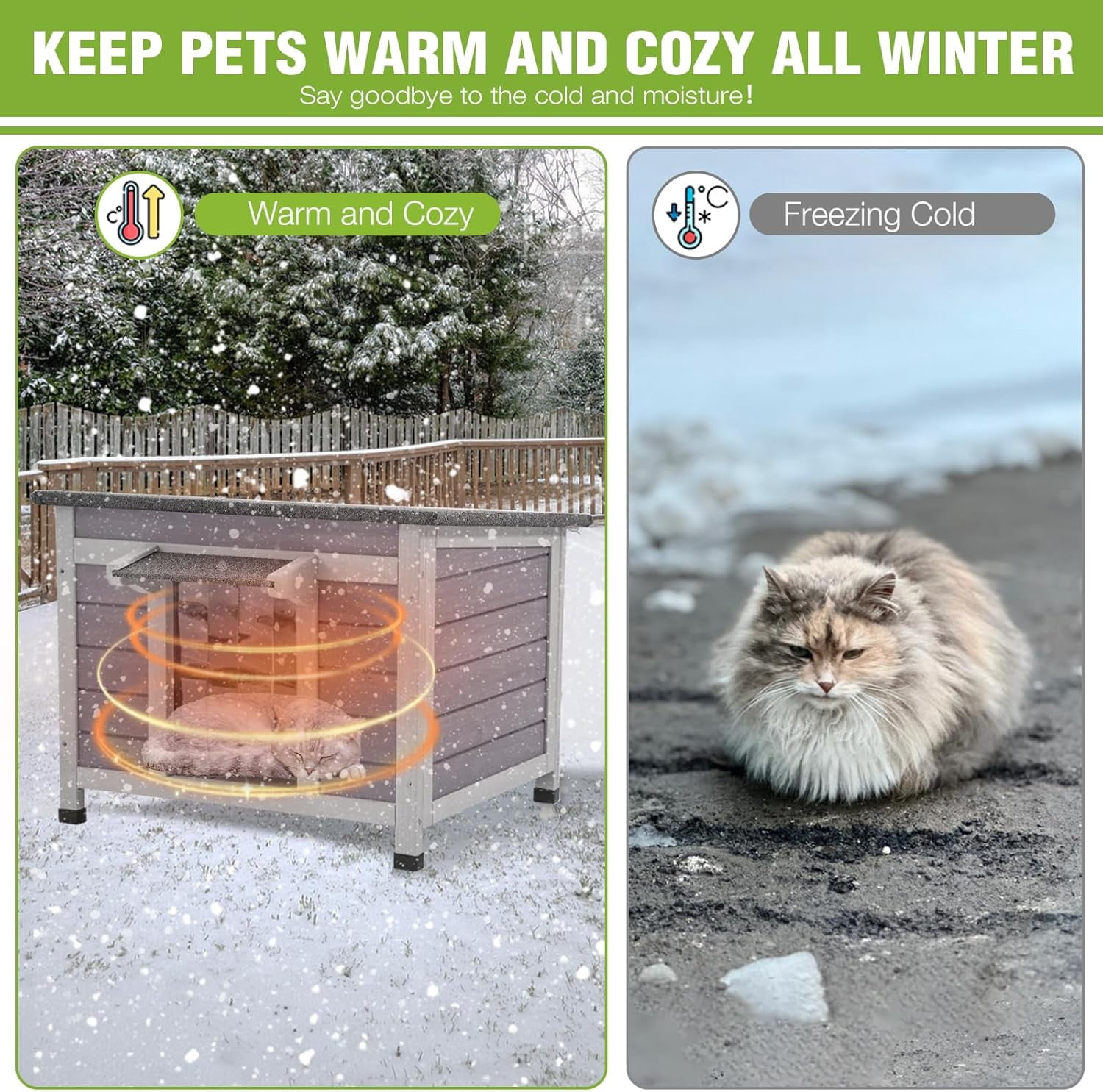Aivituvin Insulated Cat House Outdoor with Triple-Layer - Weatherproof Cat Shelter with Insulation Liner, Elevated Base & Openable Roof for Stray/Feral Cats for Winter