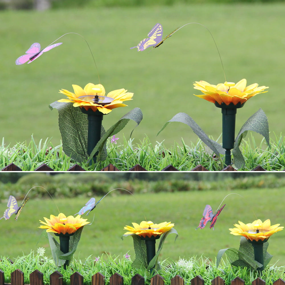 Details about  / Solar Powered Flying Butterfly Bird Sunflower Yard Garden Stake Ornament Outdoor