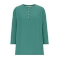 thumbnail image 6 of FAIWAD Womens Tops Casual 3/4 Length Sleeve Crew Neck Button T-Shirts Solid Color Loose Work Daily Blouses, 6 of 9