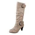 thumbnail image 6 of Wide Calf Knee High Boots for Women Fashion Slouchy Buckle Suede Kitten Heel Mid Calf Dress Booties, 6 of 9