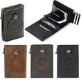 thumbnail image 2 of Carbon Fiber Pattern Real Leather Wallet For Smart Air Tag, Rfid Credit Card Money Holder Automatic Pop Up Mini Aluminum Wallet Niuniu, 2 of 3