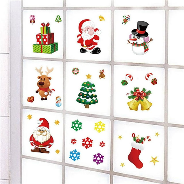 Xihbxyly Pegatinas Navideñas para Ventana, Diseño de Papá Noel, Fáciles de Despegar y Pegar, Decoración para Ventanas Del Hogar, Decoraciones para Fiestas Navideñas, Papel Transparente, Juego de 1 Pi