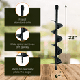 thumbnail image 3 of Auger Post Hole Digger 6" Wide 32" Deep - Earth Auger - Trench Digger - Hole Digger for Fence Posts - Post Digger - Hole Digger Tool - Electric Post Hole Digger Handles - Hand Auger Post Hole Digger, 3 of 6