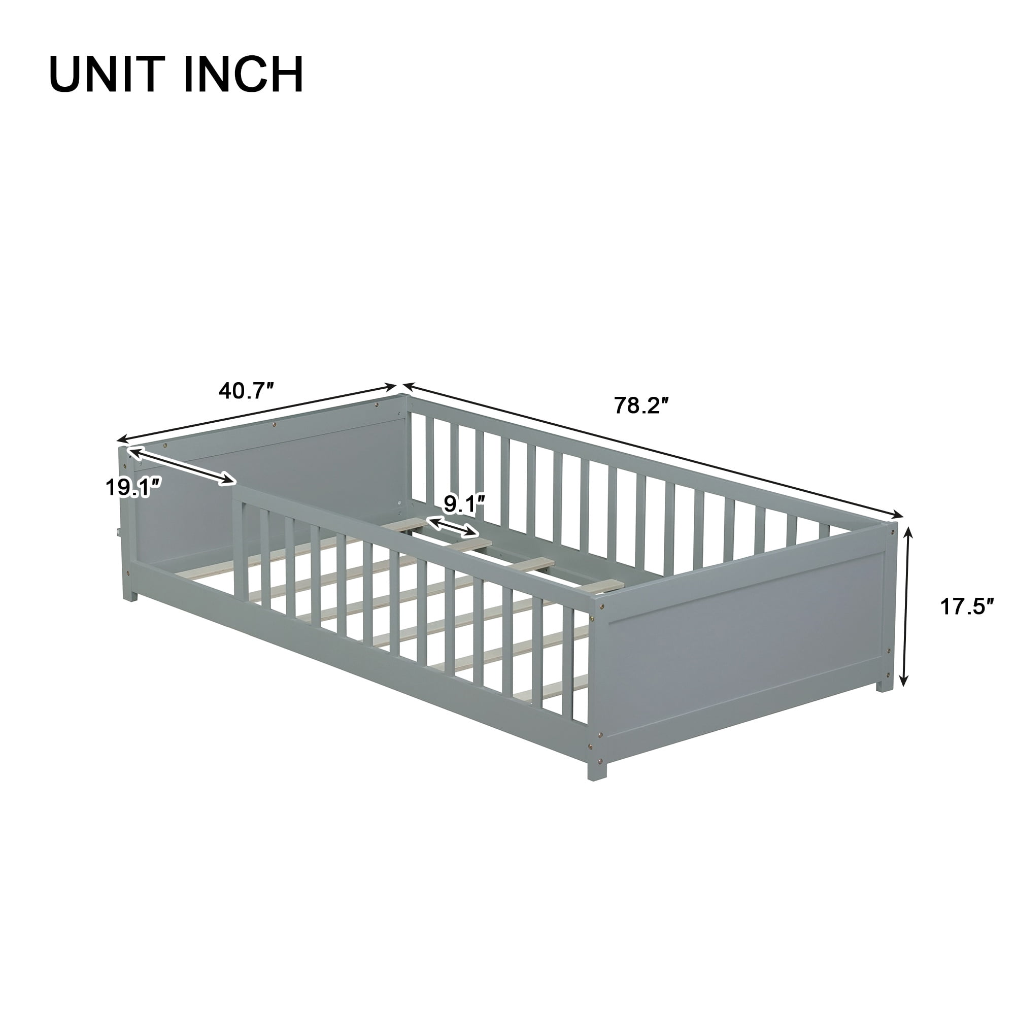 Alvantor Montessori Floor Bed Twin Size for Kids, Toddler Wooden Platform Bed Gray