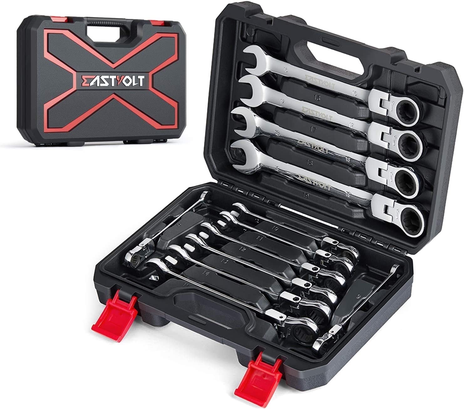 Eastvolt 12-Piece Flex Head Ratcheting Wrench Set, Metric photo 1