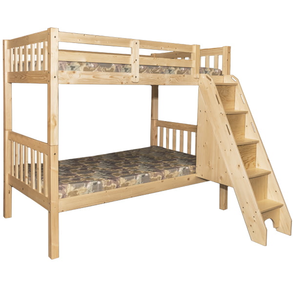 Stairs Bunk Bed Twin Over Natural, Bunk Bed Built In Stairs