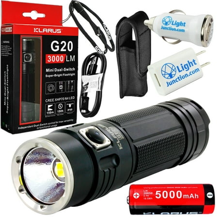 Klarus G20 3000 Lumen Rechargeable LED Flashlight with 26650 Battery and LightJunction USB Car and Wall (Best 26650 Battery For Flashlight)